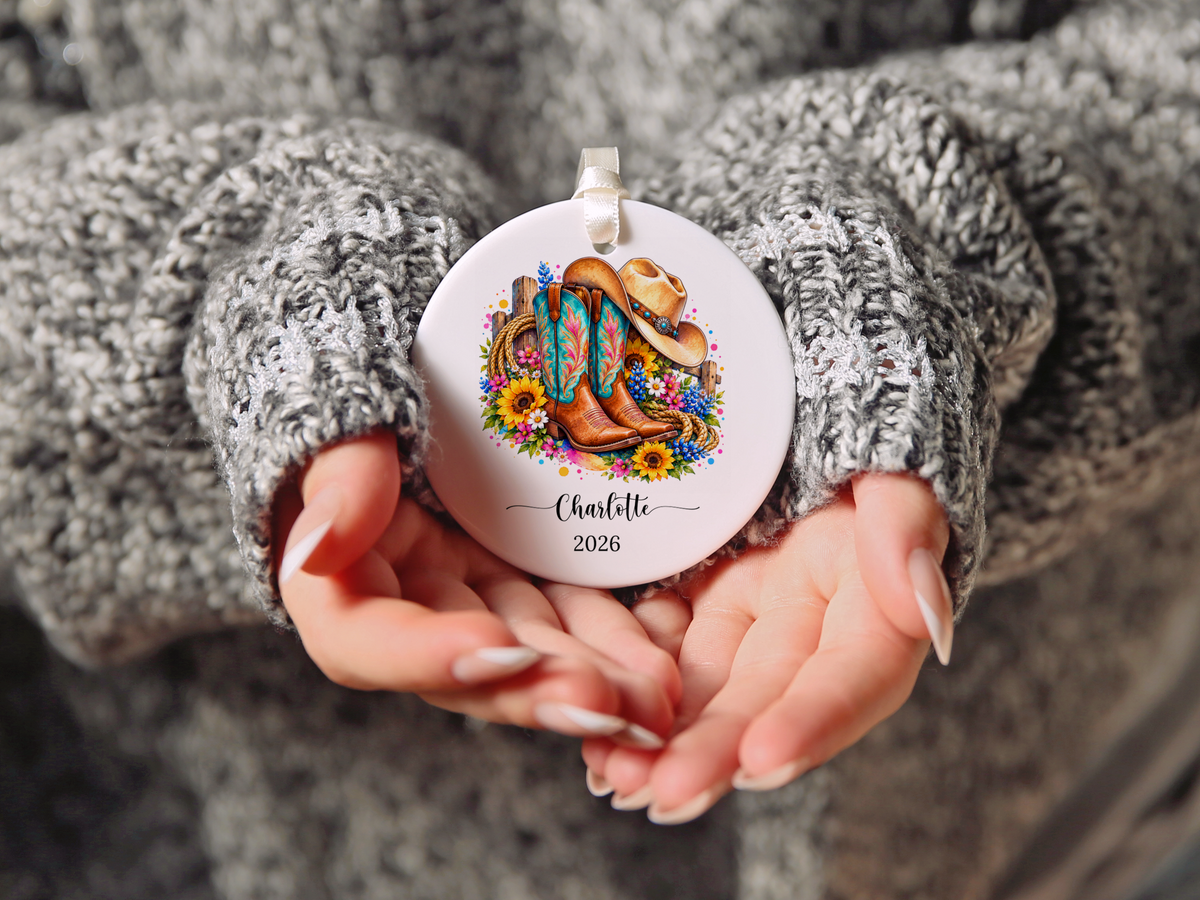 Western Cowgirl Line Dancing Christmas Ornament