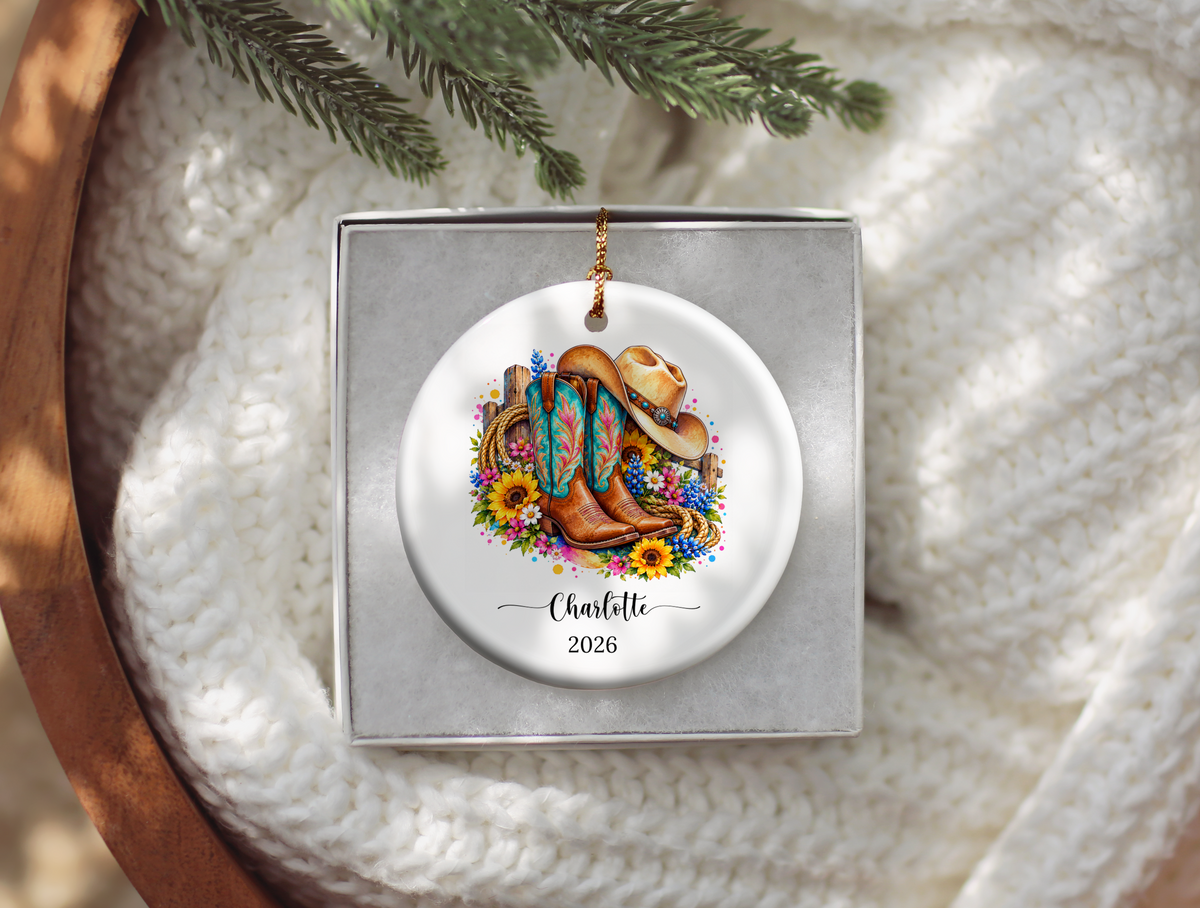 Western Cowgirl Line Dancing Christmas Ornament