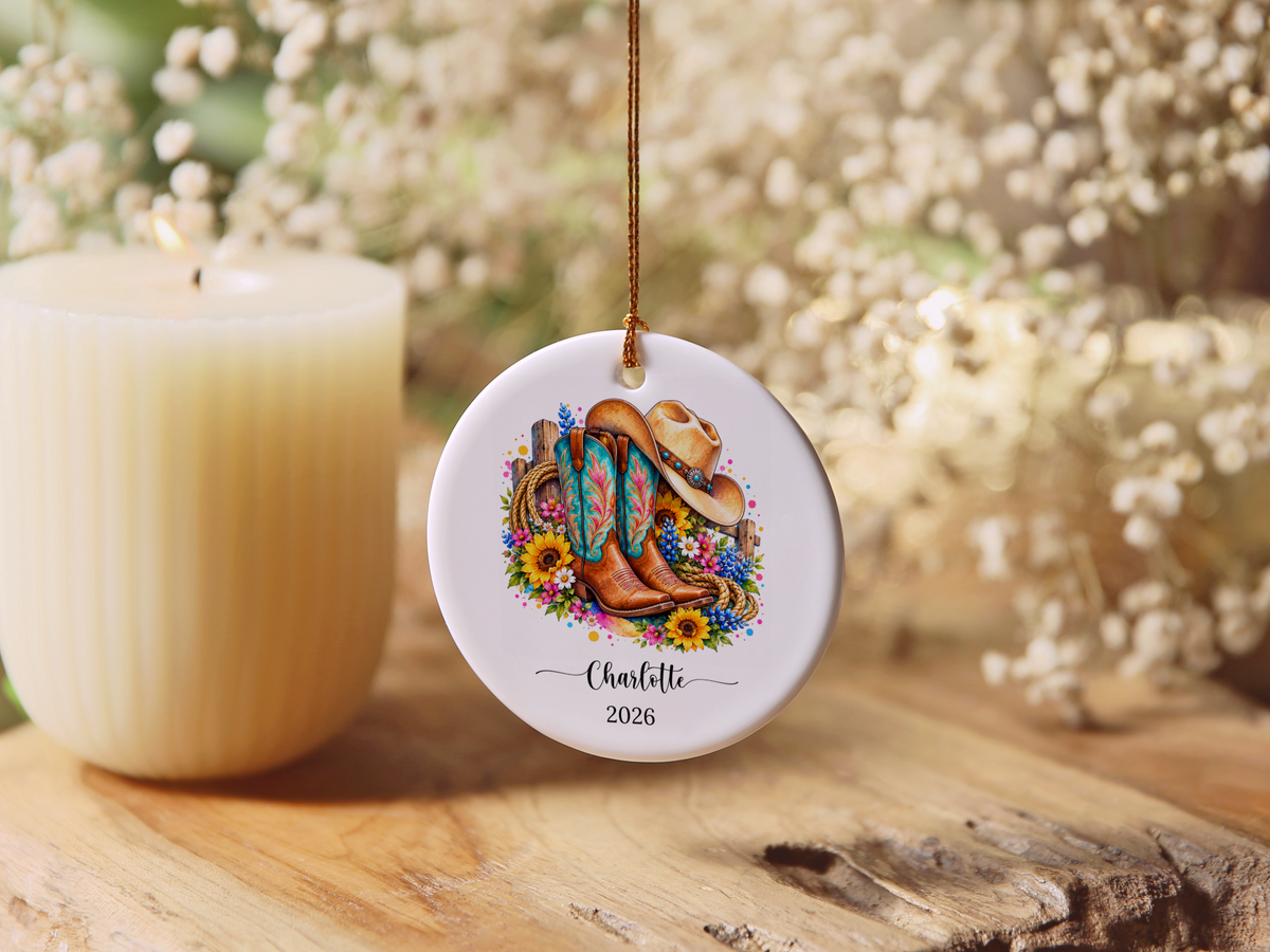Western Cowgirl Line Dancing Christmas Ornament