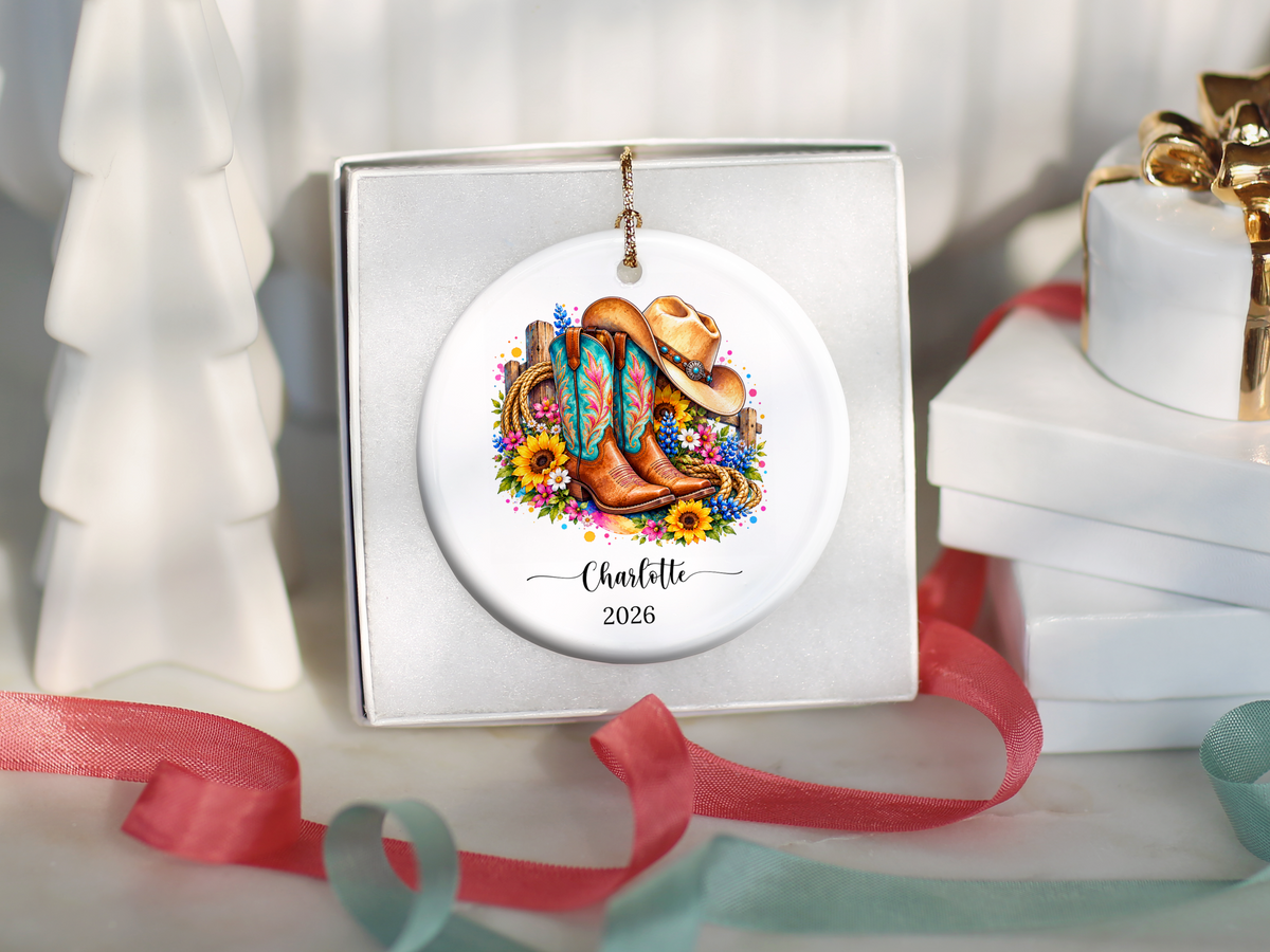Western Cowgirl Line Dancing Christmas Ornament
