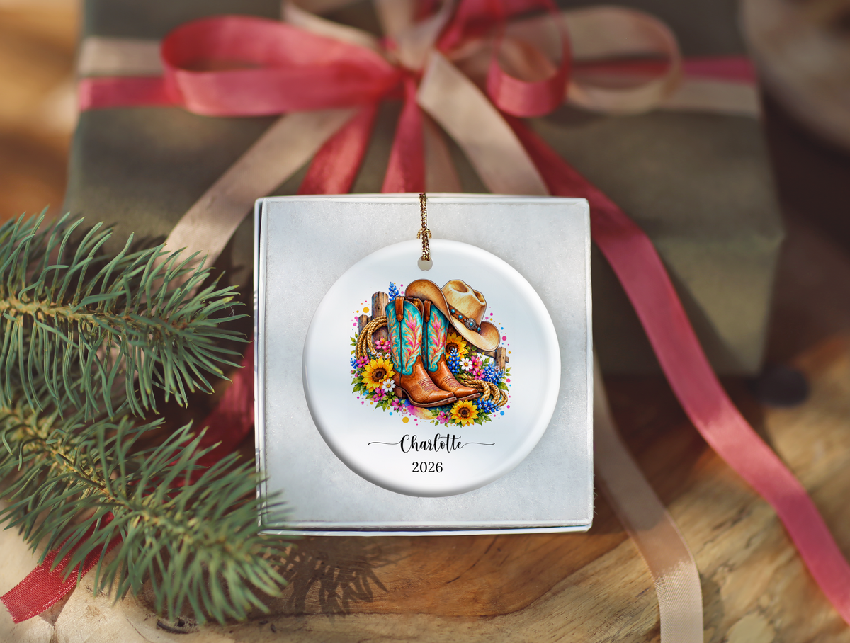 Western Cowgirl Line Dancing Christmas Ornament