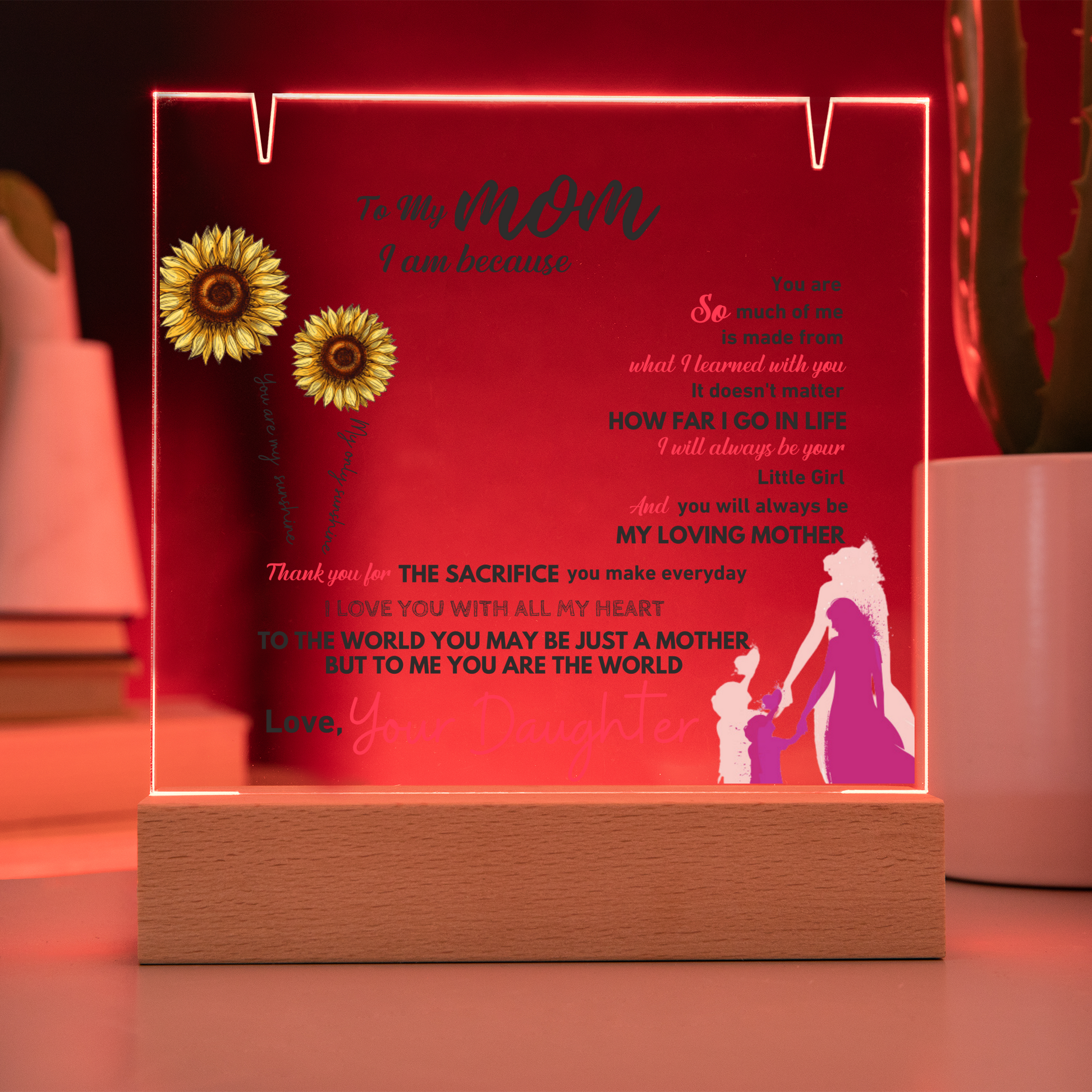 Mom  LED Acrylic Heart Necklace & Plaque Gift Set-[Heartfelt Family Gift]