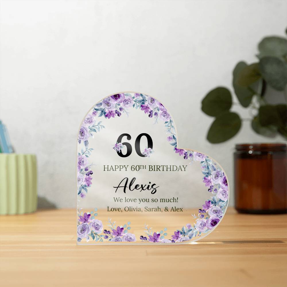 60th Birthday Acrylic Heart Plaque