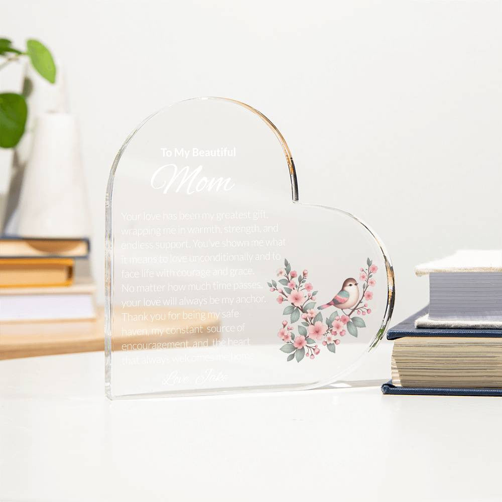 Mom Acrylic Heart Plaque