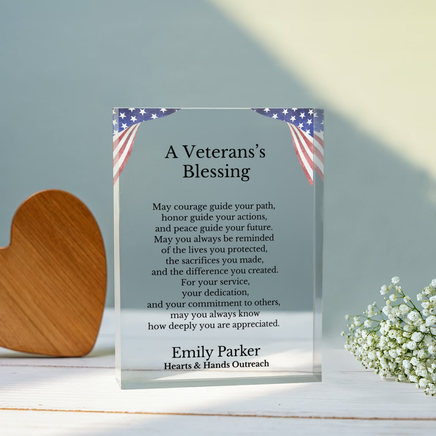 Veteran Blessing Plaque, Patriotic Acrylic Block, Military Recognition Gift, Personalized Desk Decor, Hero Gift for Veterans