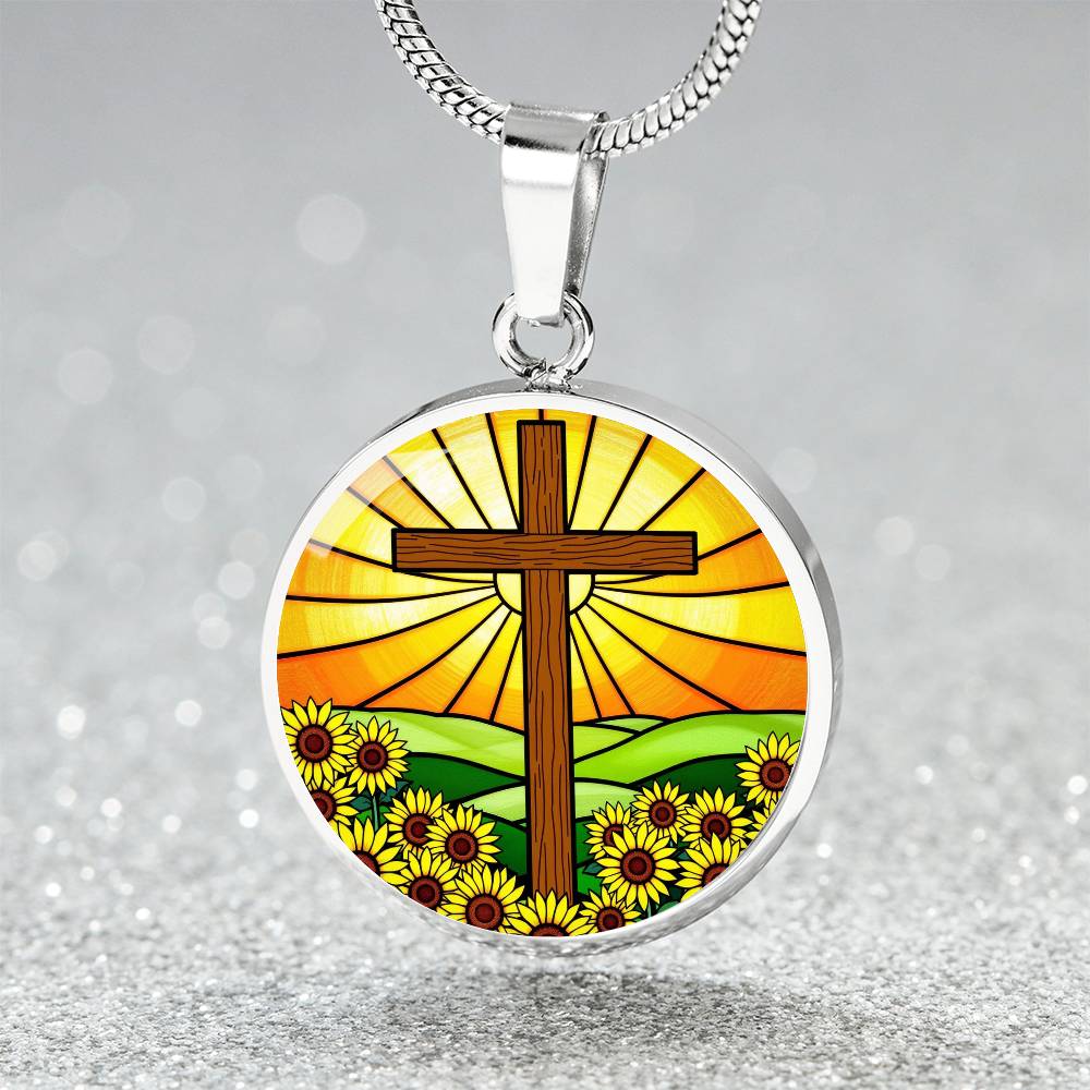 Sunflower Cross Floral Pendant Necklace