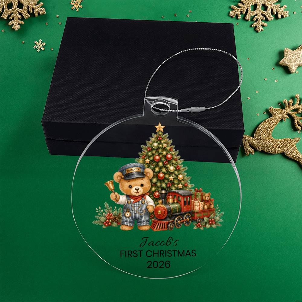 Personalized Teddy Bear Train Christmas Ornament