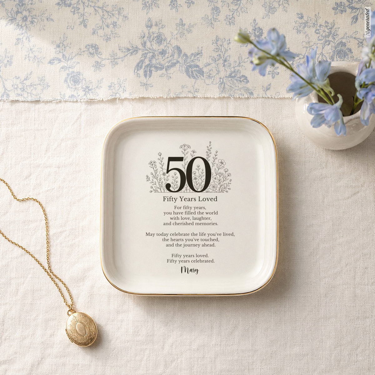 50th Birthday Jewelry Ring Dish