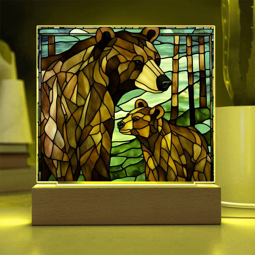 Bear Family Cub Acrylic Square Plaque-[Heartfelt Family Gift]
