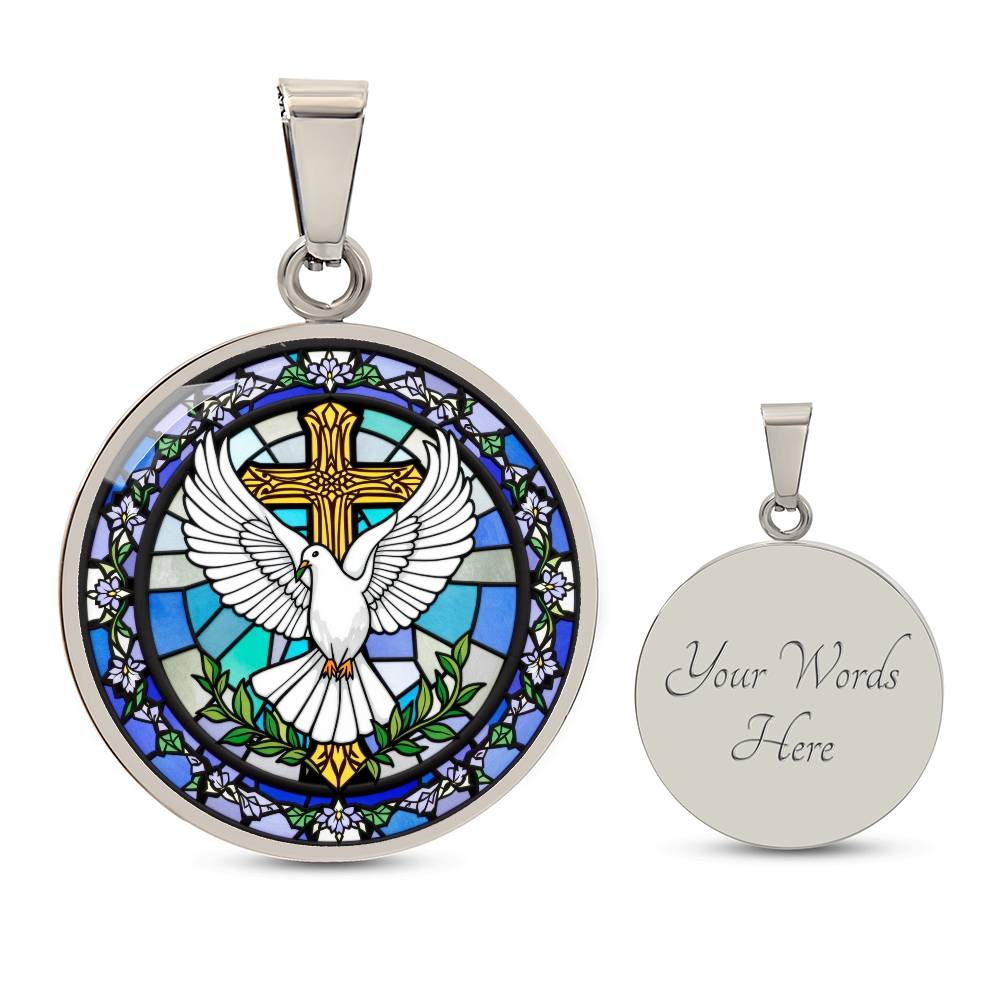 Hol Cross and Dove Engraved Pendant Necklace