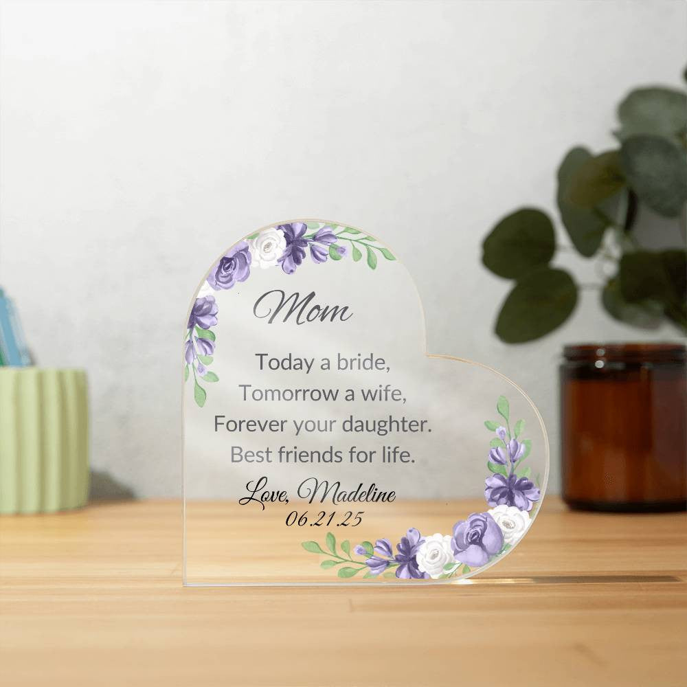 Mother of The Bride Acrylic Heart Plaque-[Heartfelt Family Gift]