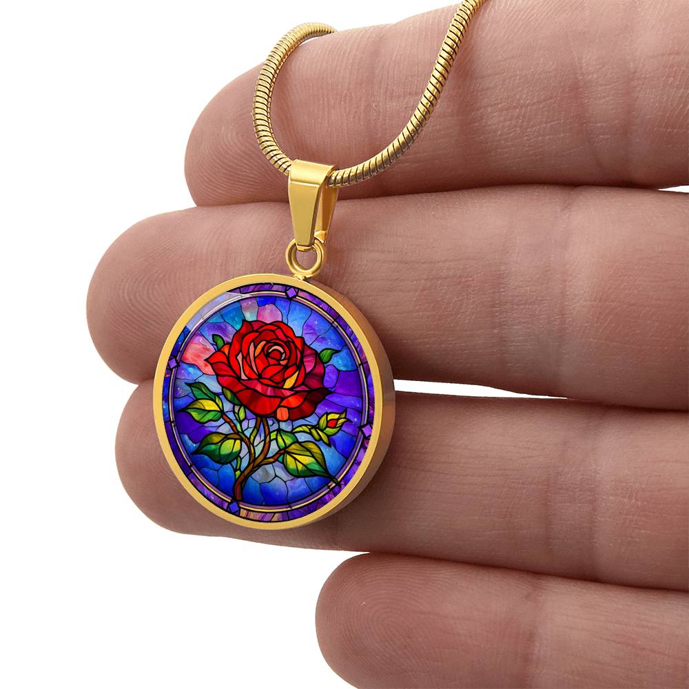 Red Rose Necklace with Engraving
