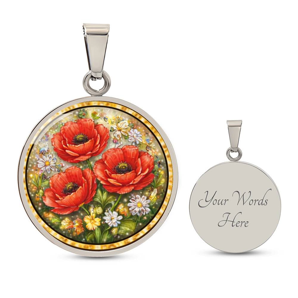 Red Poppy Flowers Personalized Engraved Necklace Bracelet or Keychain