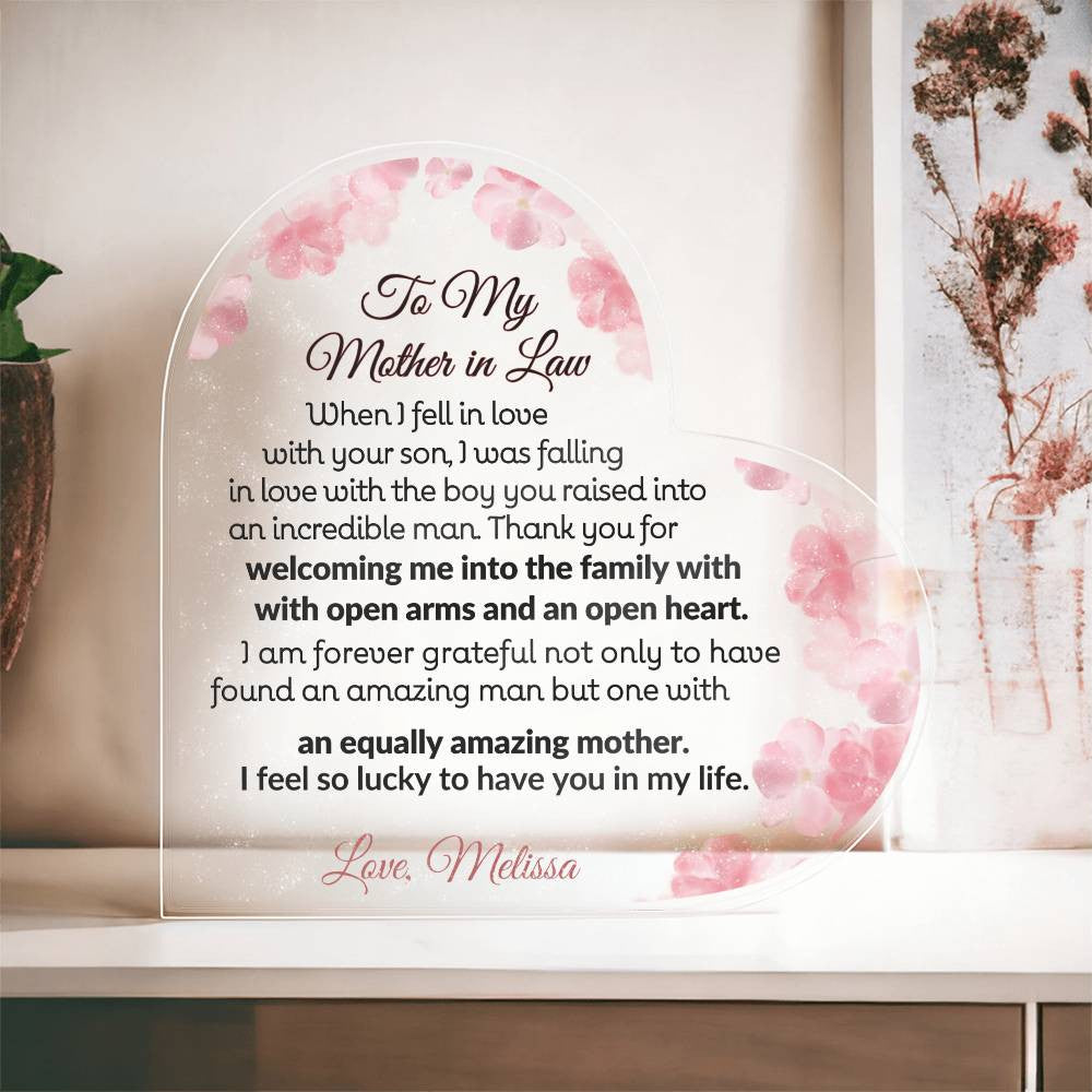 Mother in Law Heart Acrylic Plaque-[Heartfelt Family Gift]