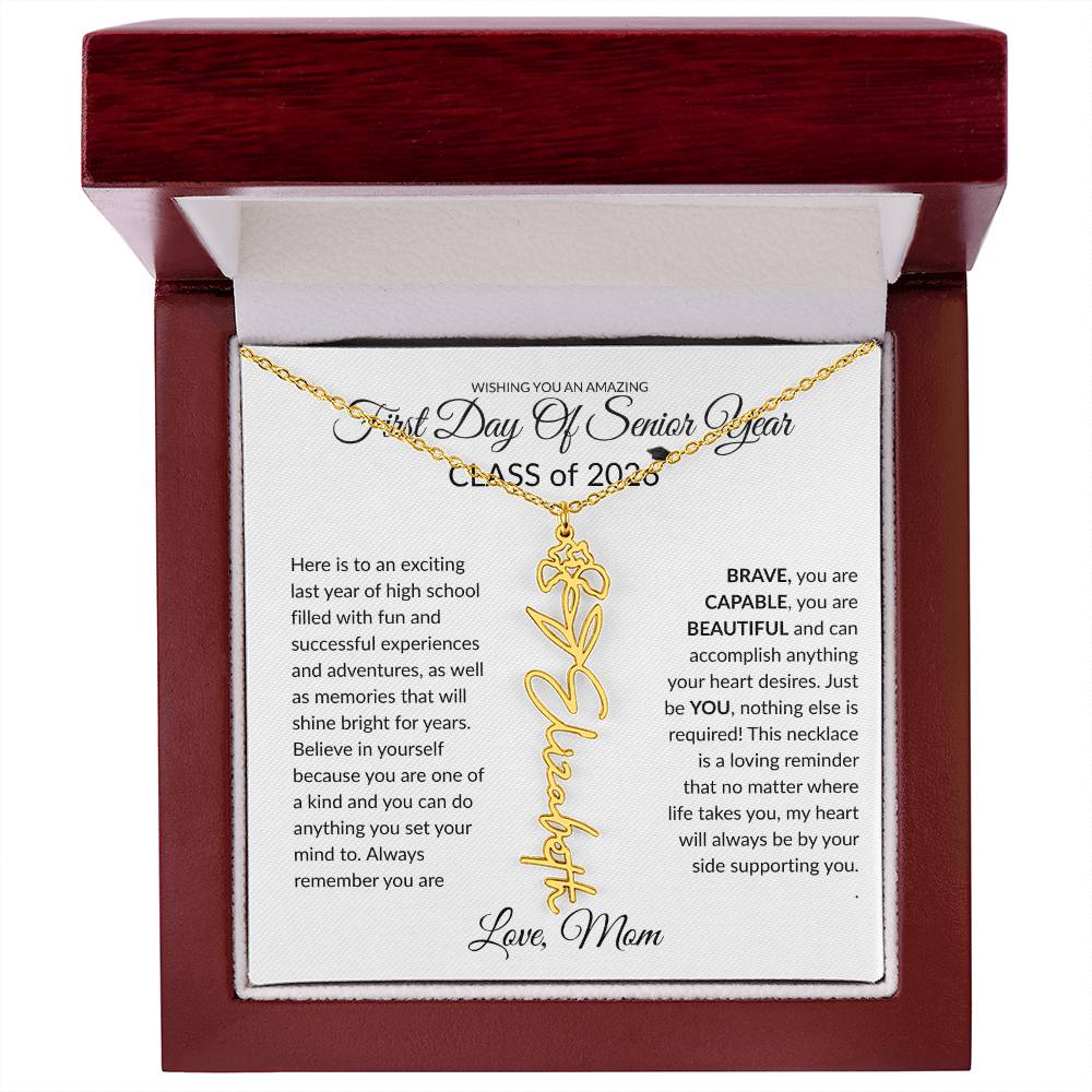 1st Day of Senior Year Class of 2026 Birthflower Name Necklace