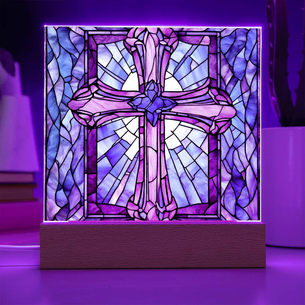 Faux Stained Glass Acrylic Cross Plaque-[Heartfelt Family Gift]