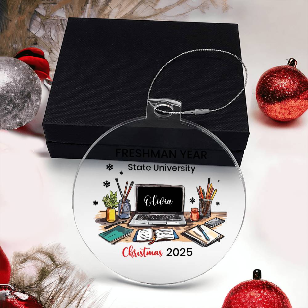 Personalized College Ornament, Freshman Year Christmas Decor, Custom College Gift, College Keepsake Ornament, Unique Student Gift, Acrylic Ornament