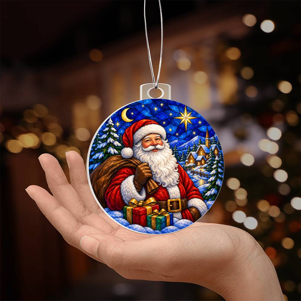 Santa Stained Glass Ornament