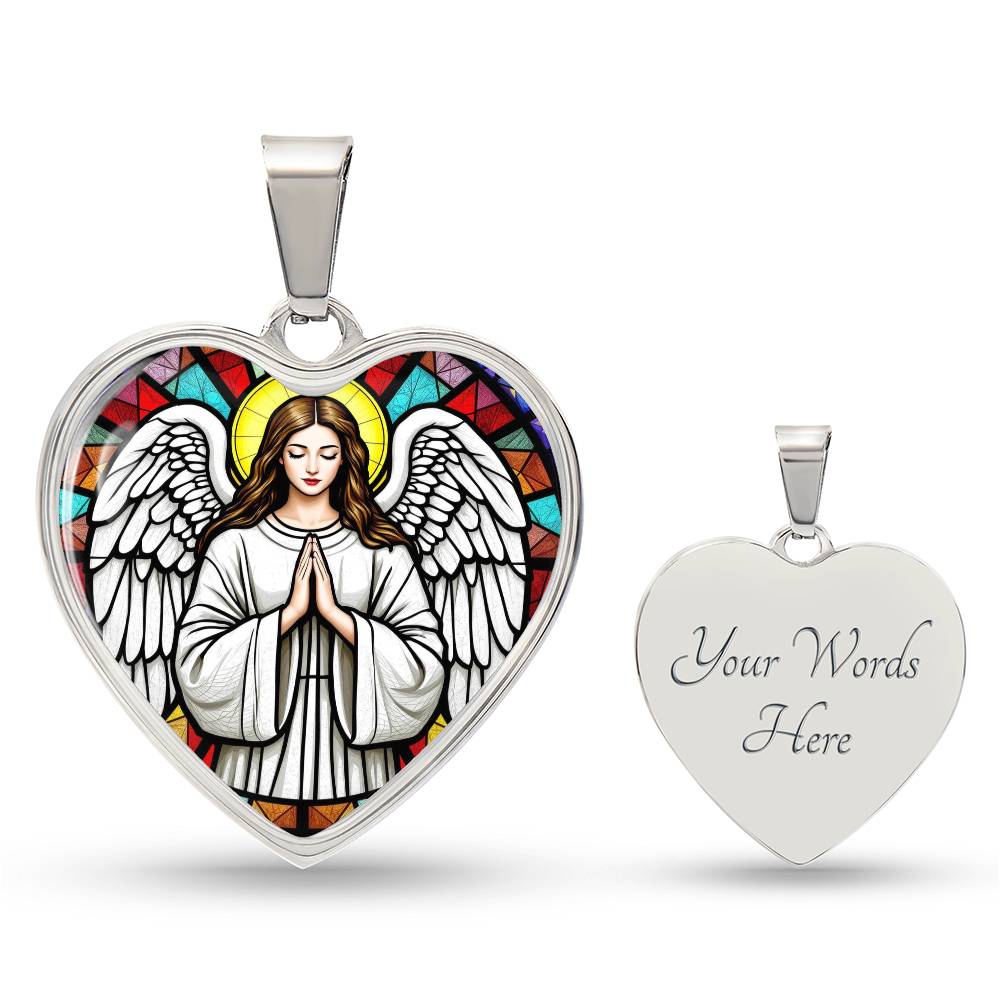 Guardian Angel Faux Stain Glass Pendant Necklace