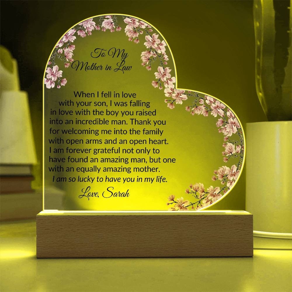 Mother in Law Led Heart Plaque