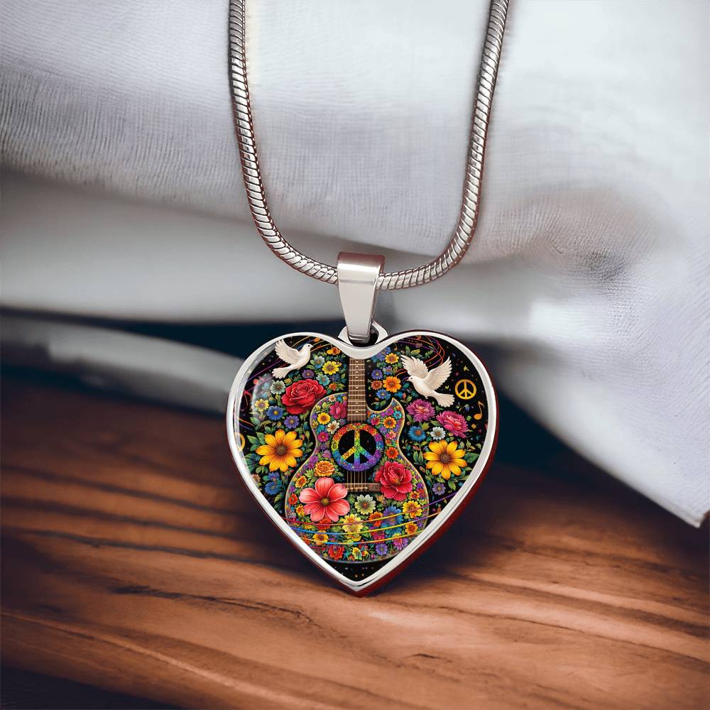 Peace Love Guitar Necklace with Engraving
