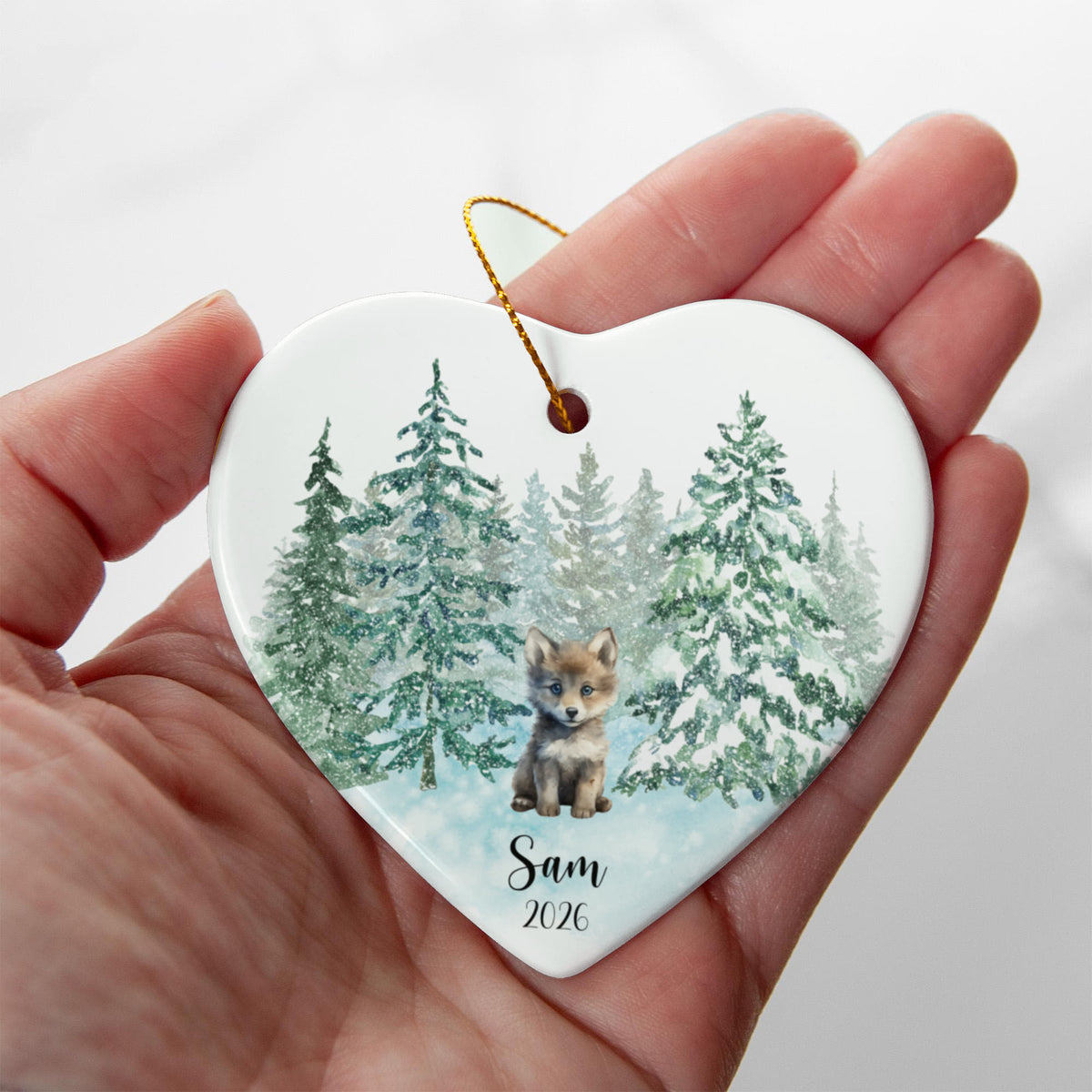 Wolf Woodland  Animal Heart Christmas Ornament for Kids