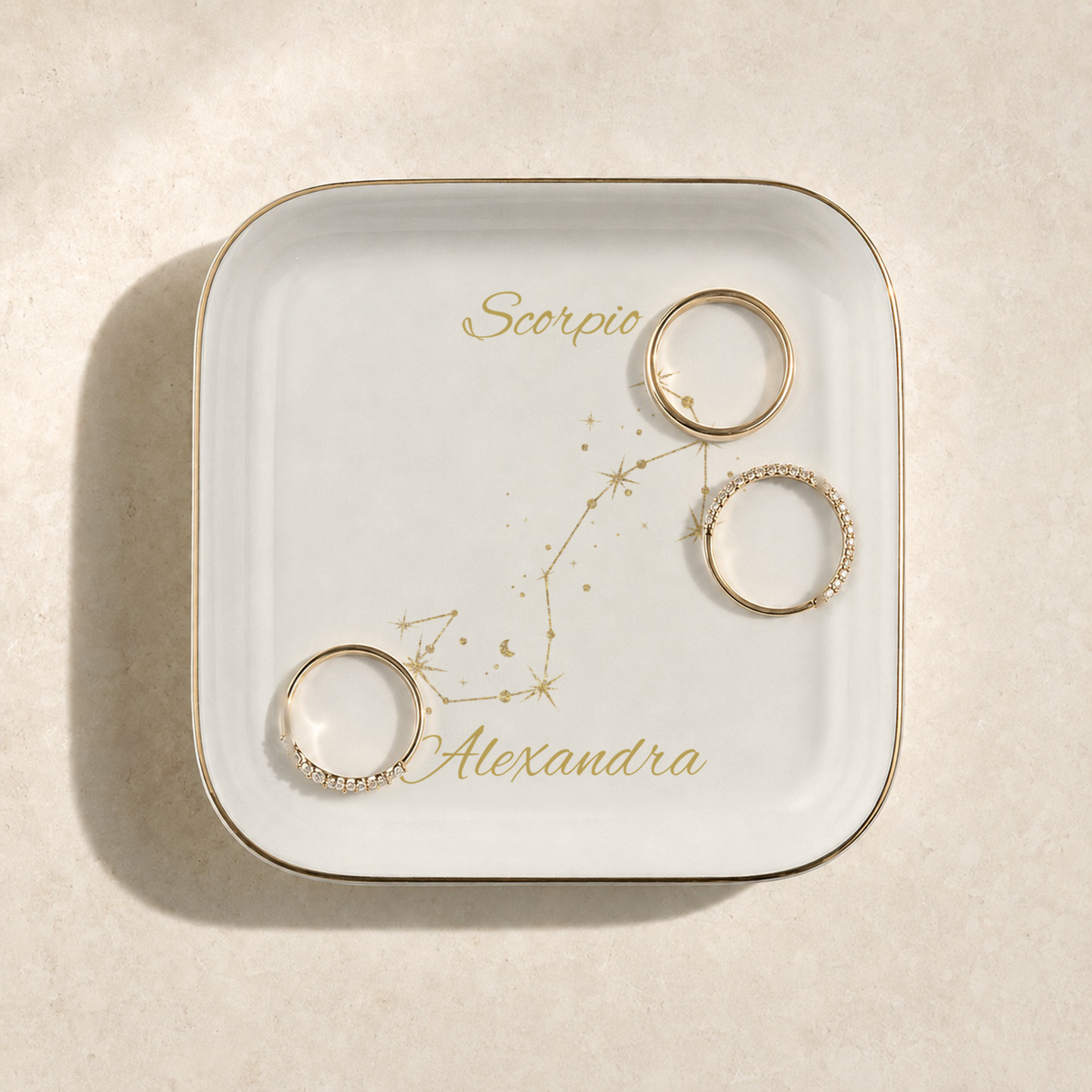 Scorpio Zodiac Jewelry Dish, Gold Constellation Trinket Tray, Astrology Gift for Scorpio, Ceramic Ring Holder, Birthday Gift for Her