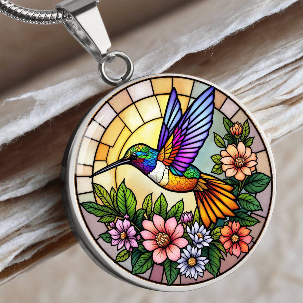 Hummingbird Floral Necklace with Engraving