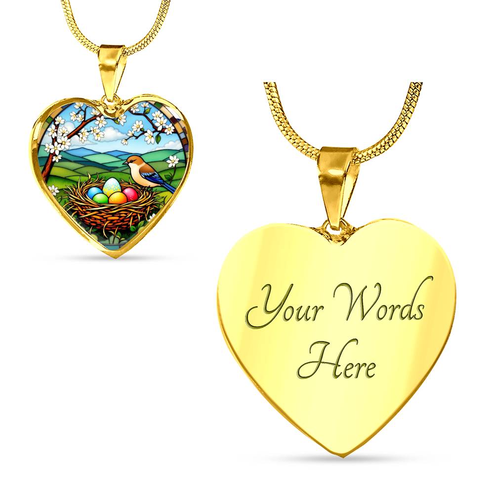 Floral Bird Nest Necklace with Engraving