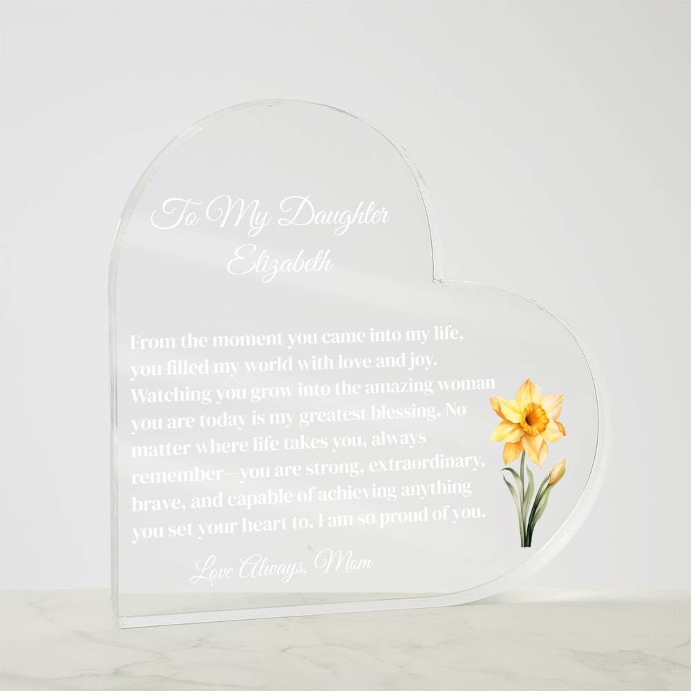 Daughter Acrylic Heart Plaque with Personalized Birthflower