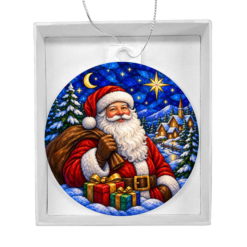 Santa Stained Glass Ornament