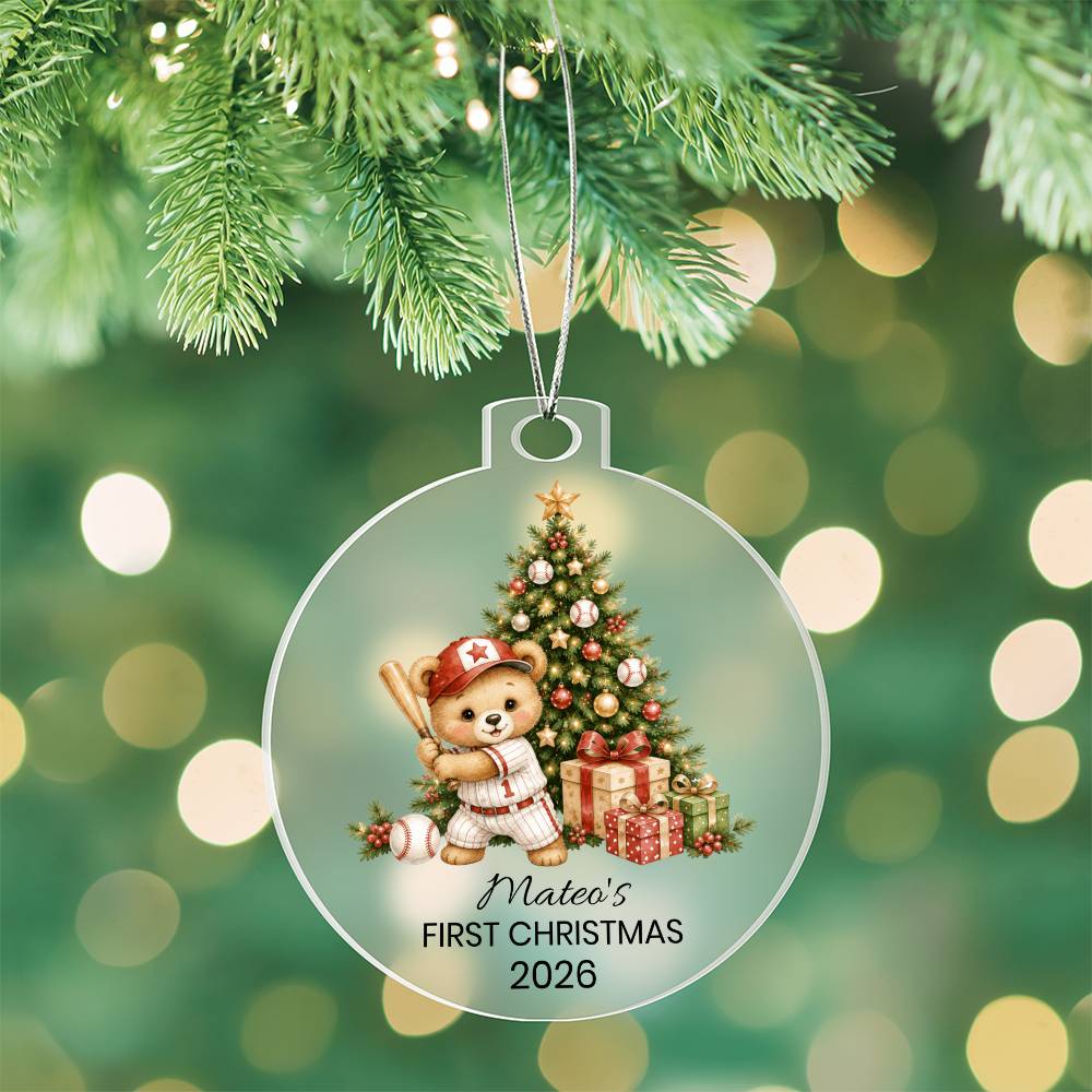 Baseball Bear Kids Christmas Ornament