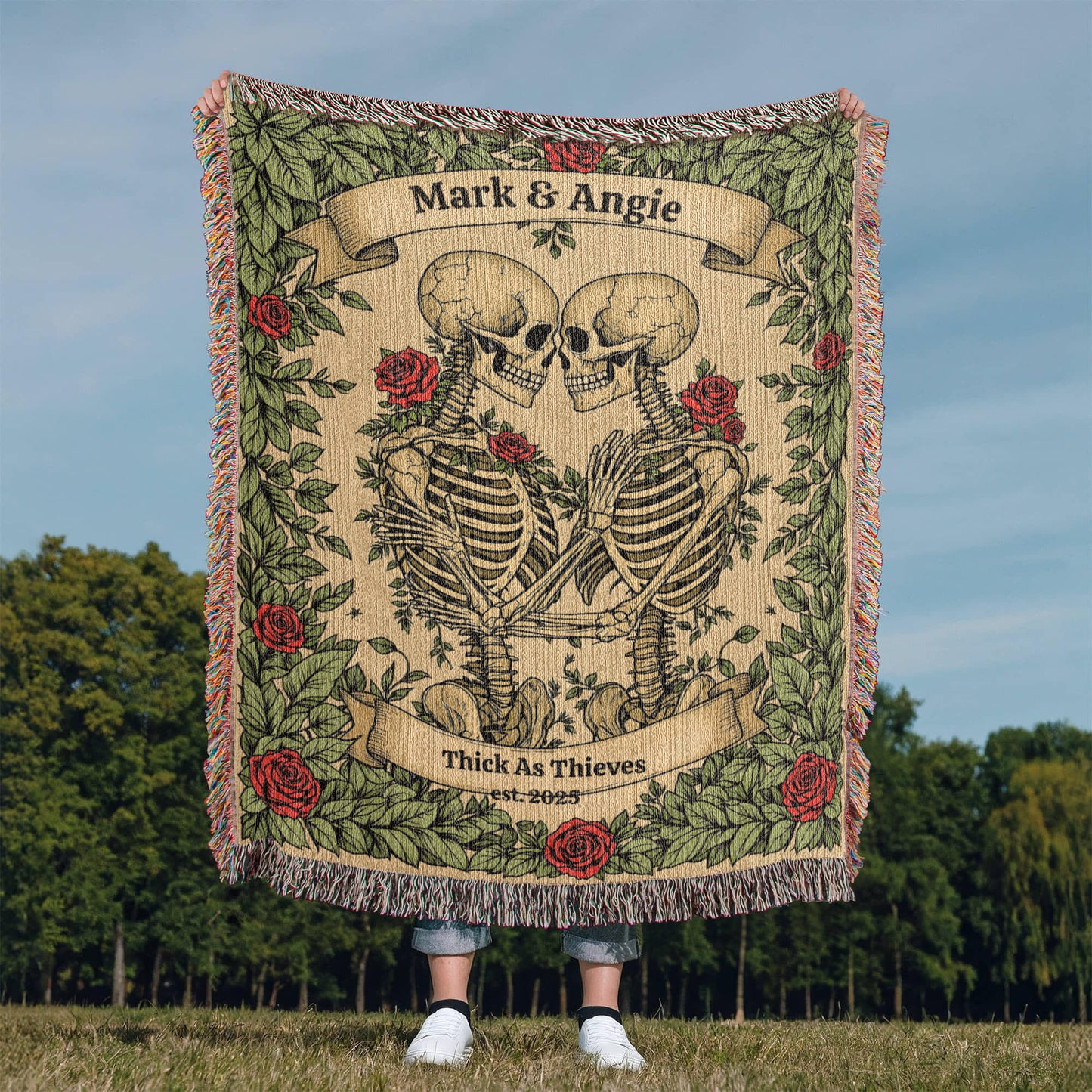 Personalized Skeleton Couple Woven Blanket-[Heartfelt Family Gift]