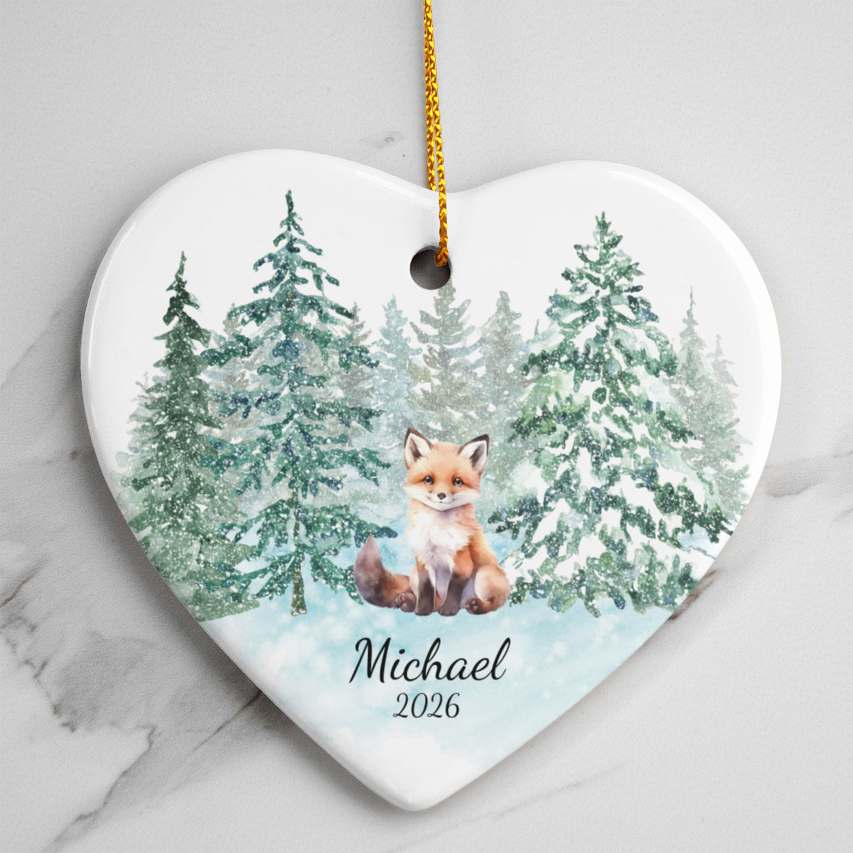 Fox Woodland Heart Christmas Ornament for Kids