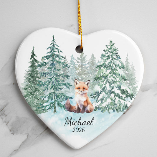 Fox Woodland Heart Christmas Ornament for Kids