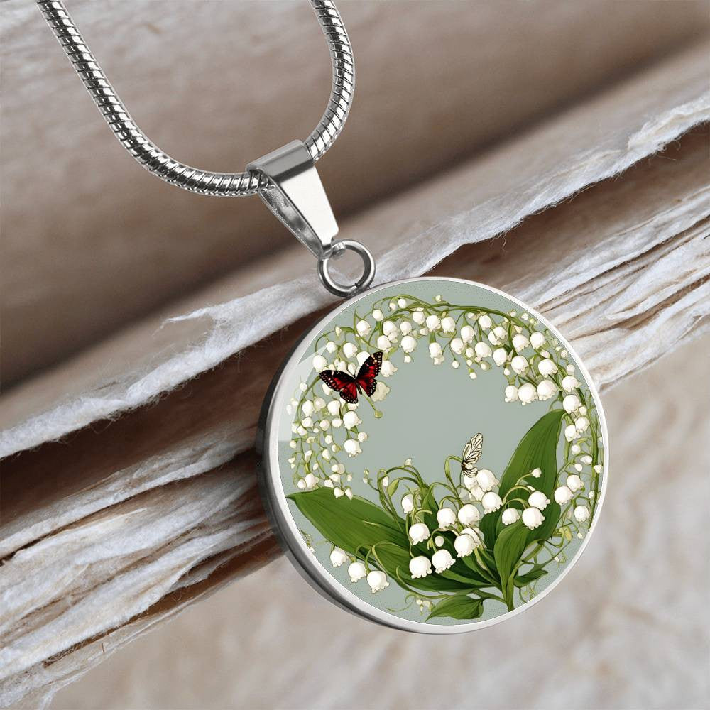 May Birth flower Necklace with butterfly and Lily of the valley-[Heartfelt Family Gift]