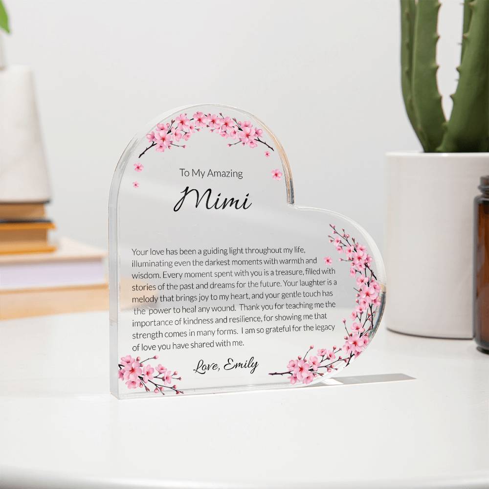 Mimi Acrylic Heart Plaque, Grandma Gift, Personalized Grandma Keepsake, Heartfelt Grandmother Tribute, Mother's Day Gift for Mimi