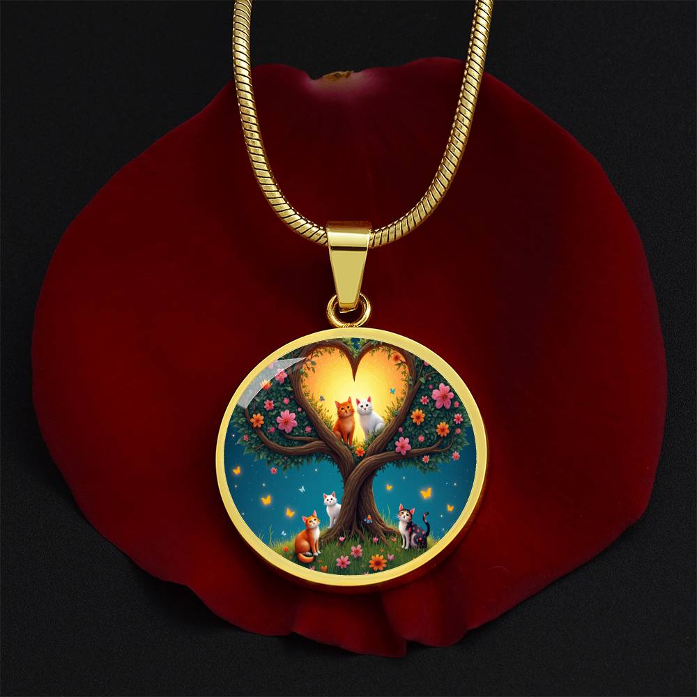 Personalized Cat Lover Pendant Necklace, Engraved Cat Jewelry, Unique Cat Gift, Heart-Shape Tree Design, Pet Memorial Jewelry, rainbow bridge