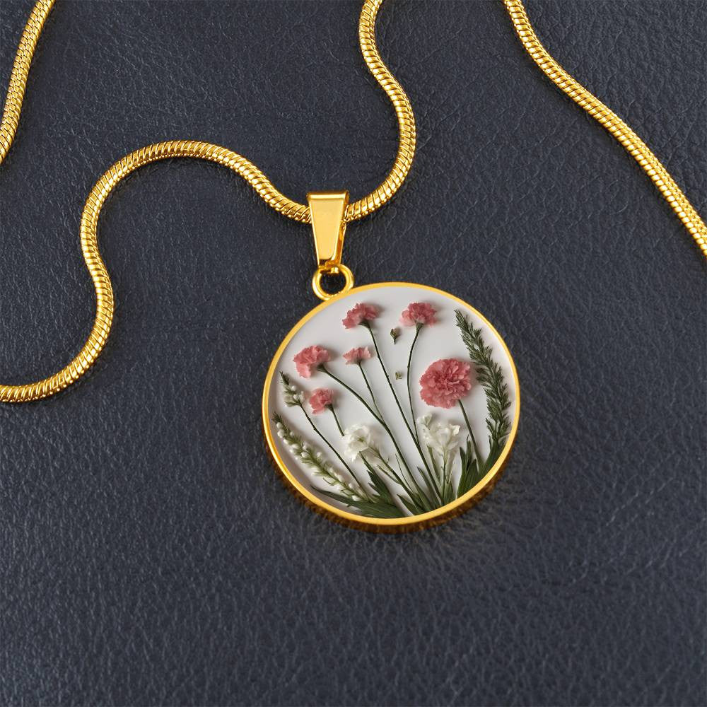 January Birthflower Necklace Carnation and Snow drop Floral pendant-[Heartfelt Family Gift]