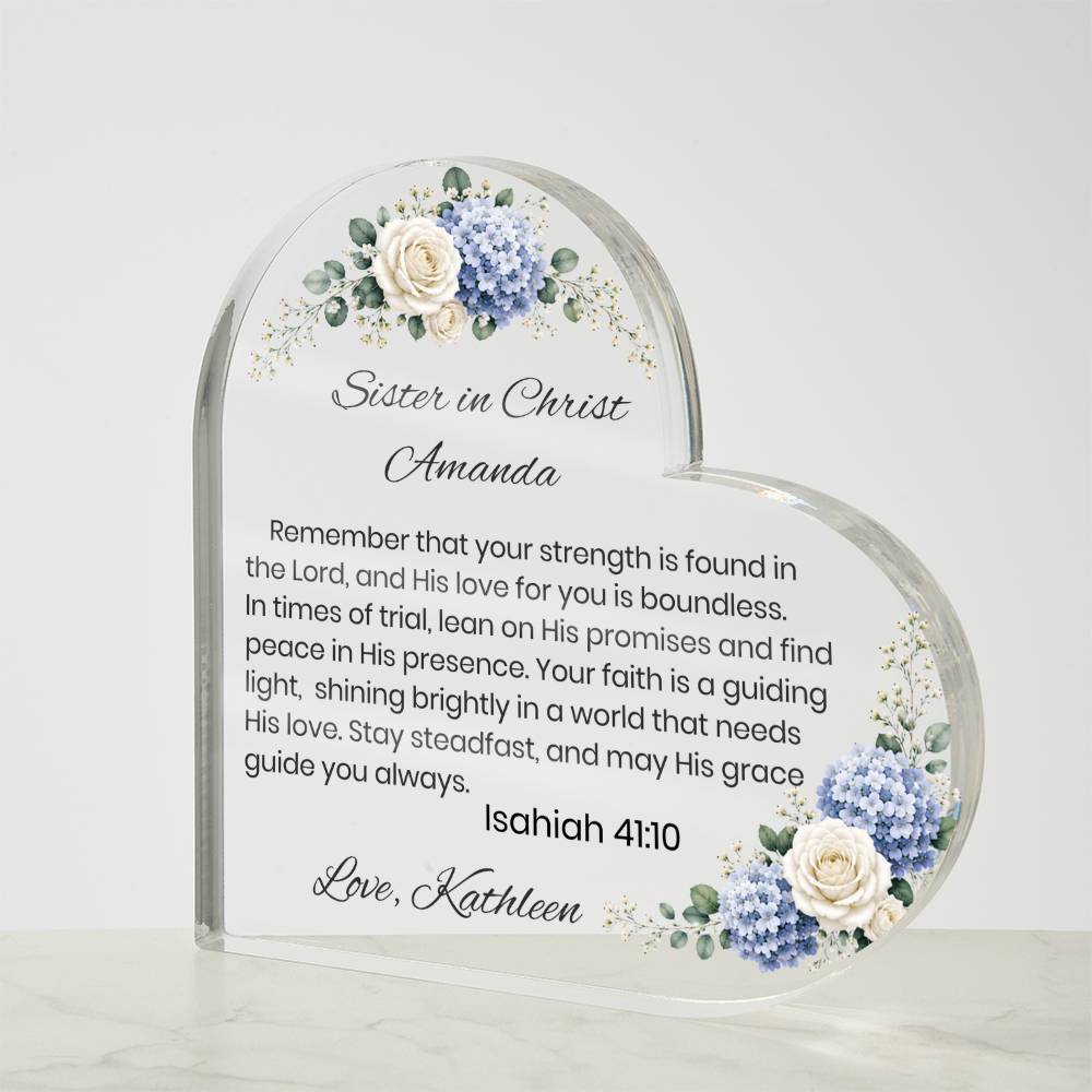 Personalized Sister in Christ Plaque, Bible Verse Acrylic Heart, Christian Friend Gift, Floral Scripture Keepsake, Faith Gift for Her