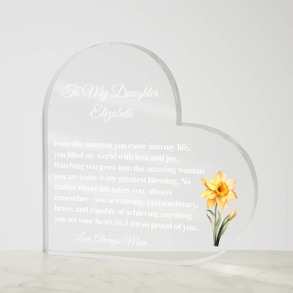 Daughter Acrylic Heart Plaque with Personalized Birthflower