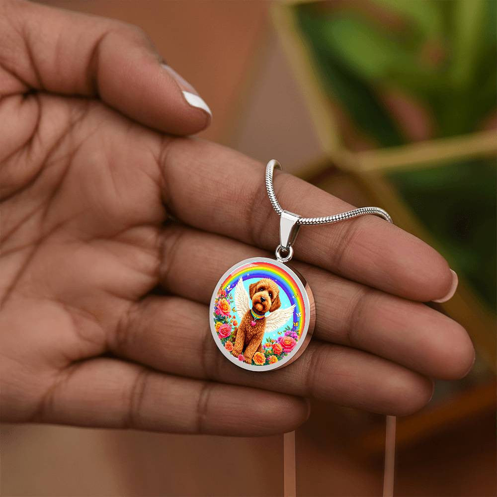 Brown Poodle Angel Rainbow Bridge Memorial Necklace with Engraving-[Heartfelt Family Gift]