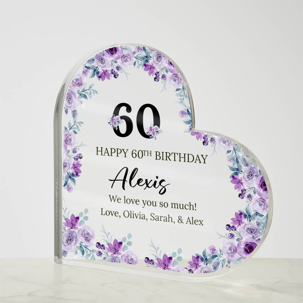 60th Birthday Acrylic Heart Plaque