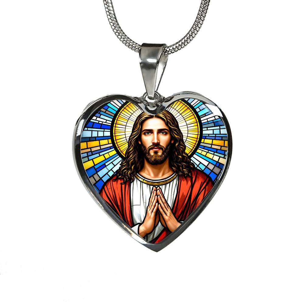 Personalized Jesus Faux Stain Glass Pendant Necklace