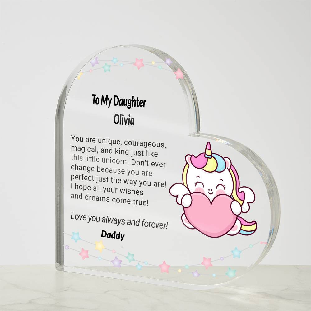 Daughter Unicorn Acrylic Heart Plaque-[Heartfelt Family Gift]