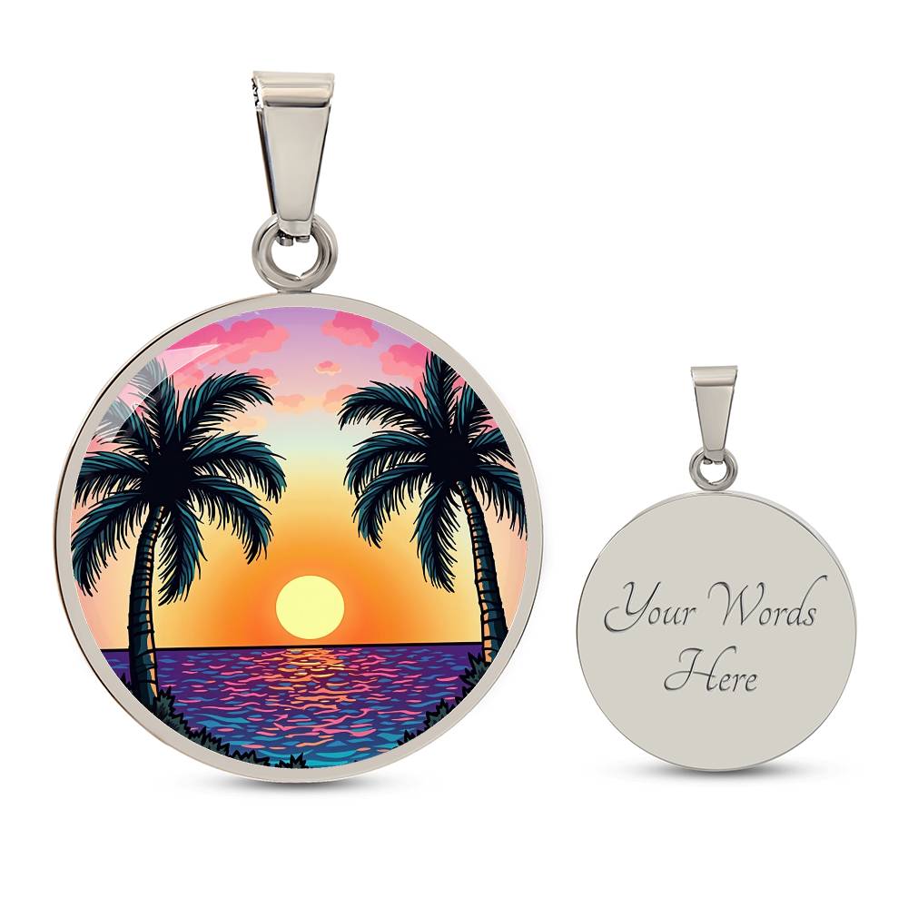 Palm Tree Beach Necklace with Engraving