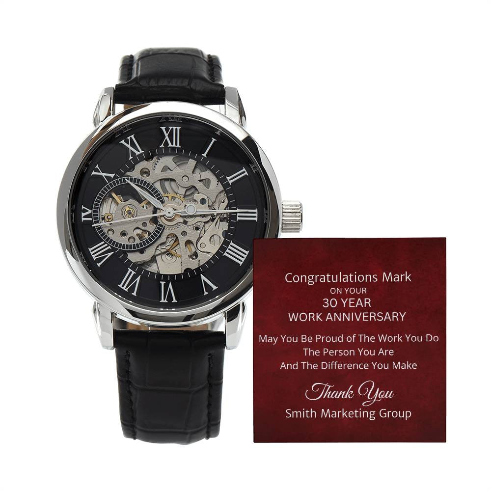 Personalized 30 Year Work Anniversary Openwork Watch - Corporate Employee Appreciation Gifts-[Heartfelt Family Gift]