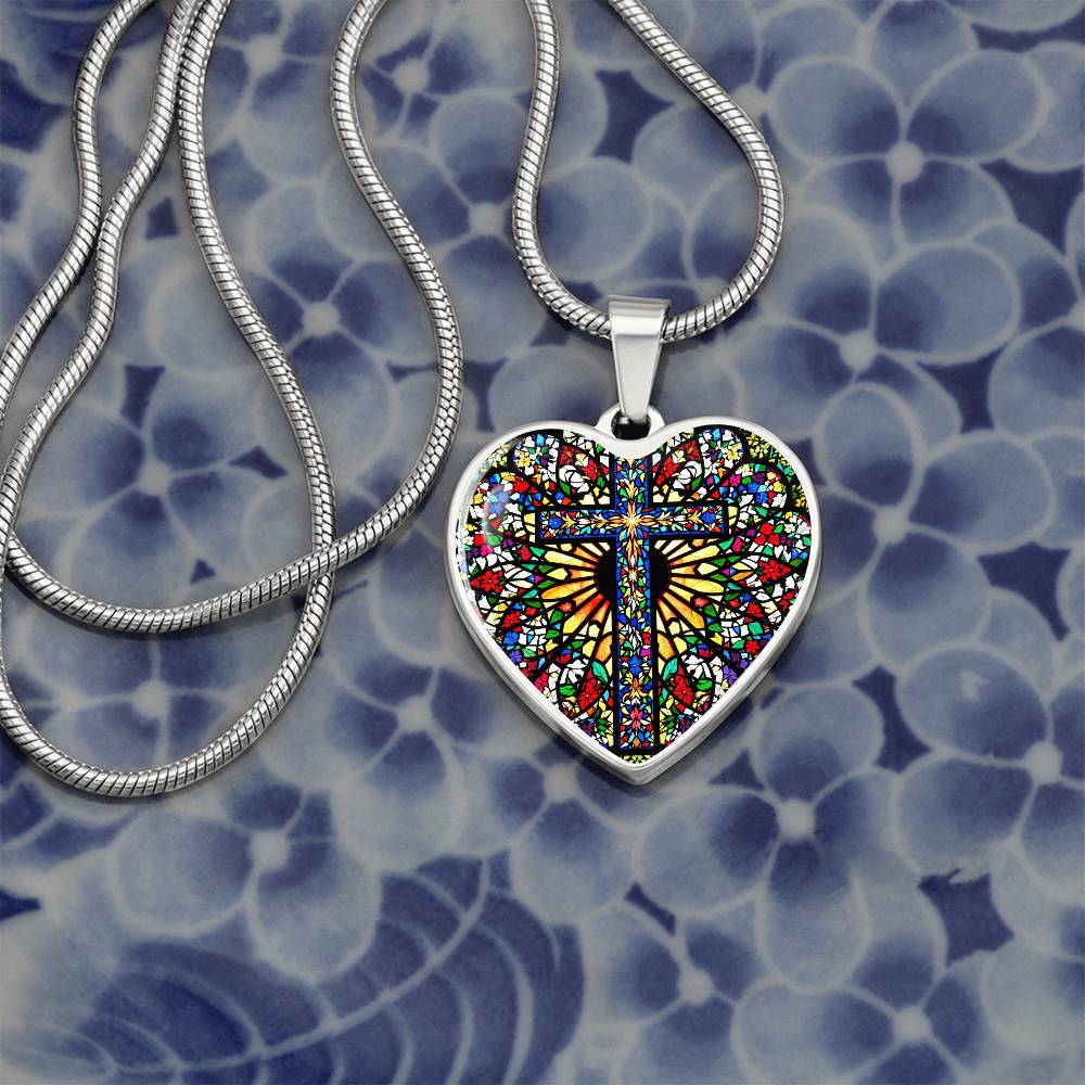Stained Glass Style Cross Pendant Necklace