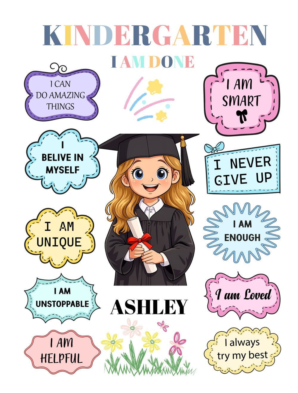 Personalized Kindergarten Graduation Photo Affirmation Blanket