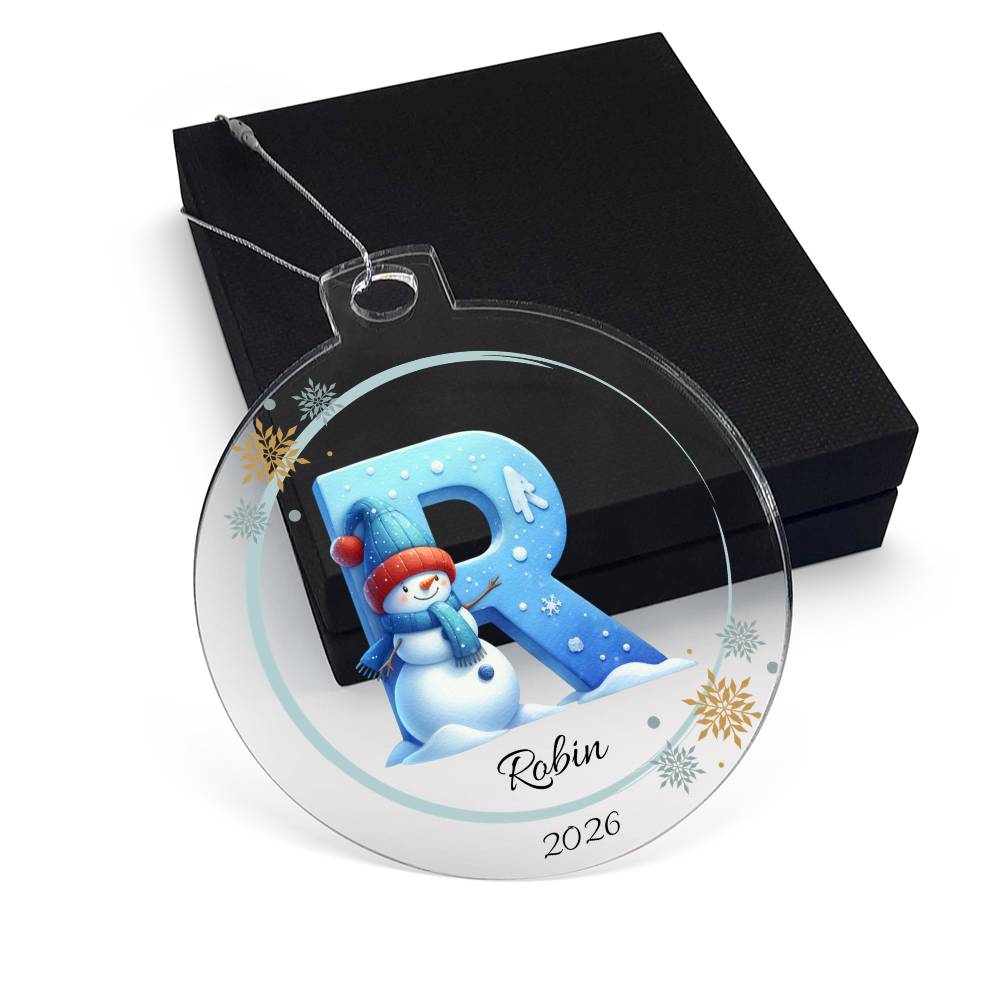 Snowman Letter Initial Acrylic Christmas Ornament
